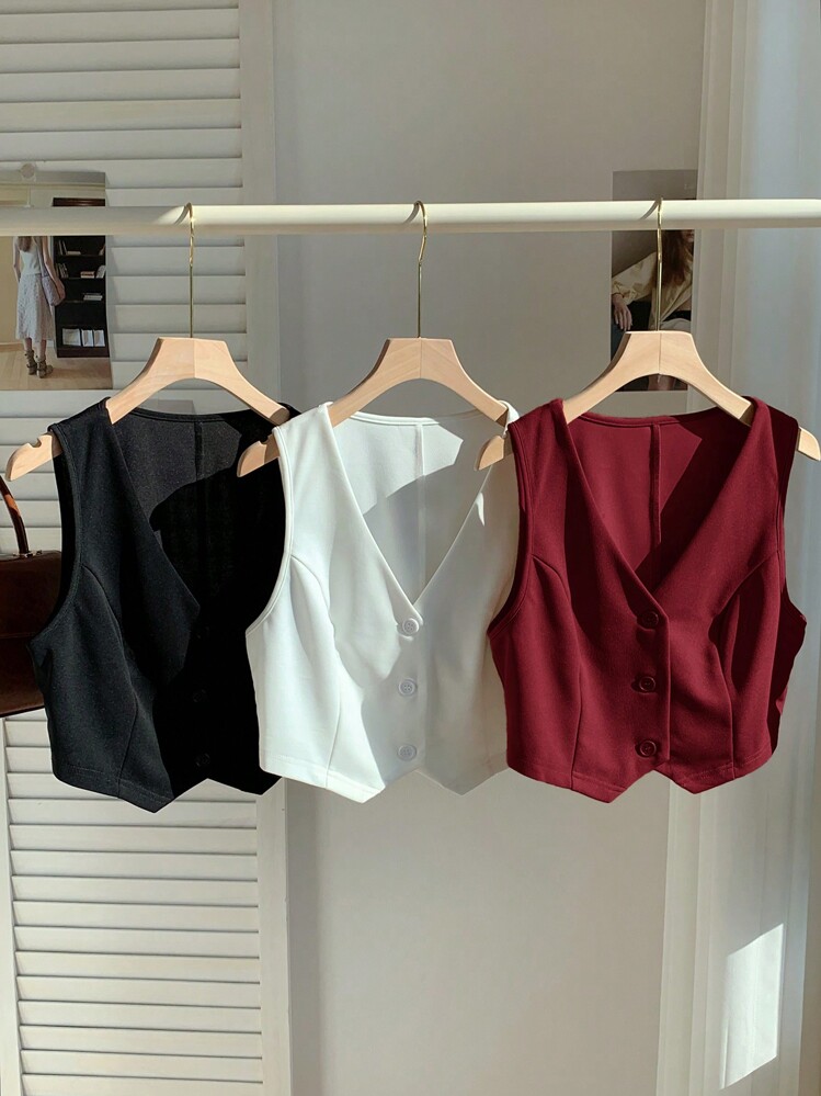 Comfortcana 3件套加大码女式西装背心套装，适合秋冬毕业、返校、教师服装 - 酒紅色 - 查看 3