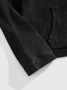 ROMWE MEN Casual Herren Herbst Langarm Lässig Kapuzen Denim Jacke, locker geschnitten mit Taschen - Schwarz - Übersicht 5