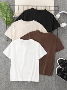 4pcs/Set Tween Boy's Casual Solid Color Crew Neck Short Sleeve T-Shirts, Multi-Pack Suitable For Commuting, Studying, Daily Casual Wear, Sports, Spring/Summer