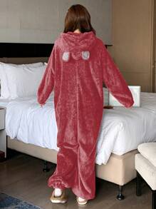 DAZY Pelele con capucha de franela con decoración de orejas lindas, ropa de dormir de invierno