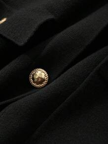 FRIFUL 女士纯色简约时尚休闲开衫，日常穿着 - 黑色 - 查看 5