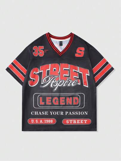 Prep Men's Mesh Patchwork Short Sleeve Sports Football Jersey Style T-Shirt, Athletic Jersey