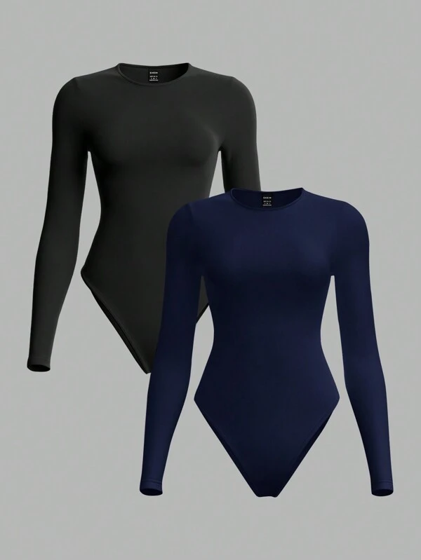 SHEIN BASICS 2pcs/Set Women Casual Solid Color Knit Bodysuit