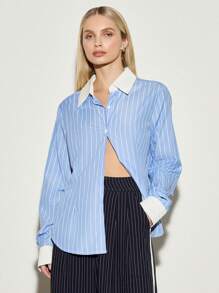 AiiRZ Fitted Stripe Shirt With Contrast Collar And Cuffs