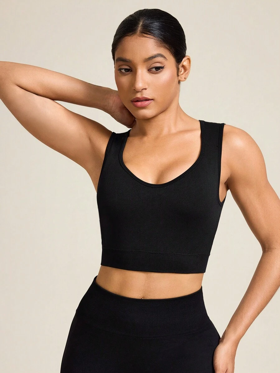 Neue Damen Sport Racerback Yoga BH Tops, Gym Fitness Laufen Workout Top - Schwarz - Übersicht 1