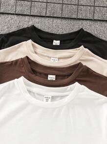 4pcs/Set Tween Boy's Casual Solid Color Crew Neck Short Sleeve T-Shirts, Multi-Pack Suitable For Commuting, Studying, Daily Casual Wear, Sports, Spring/Summer
