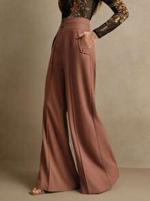 Anewsta Elegant High-Waisted Flared Women's Dress Pants With Double-Breasted, Suitable For New Year's Outfit