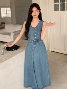DAZY Abito in jeans casual senza maniche con lavaggio