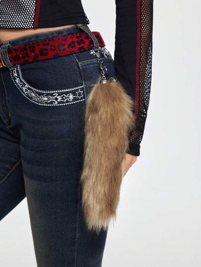 Grunge Punk 1 pièce de porte-clés et breloque de sac en fausse fourrure animale marron scintillante, de style rétro élégant et minimaliste. Polyvalent et de haute qualité. Convient pour les femmes/filles, idéal comme cadeau pour un port quotidien ou les festivals