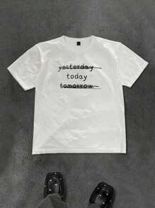 Manfinity Homme T-shirt à manches courtes simple avec imprimé lettre, décontracté pour hommes