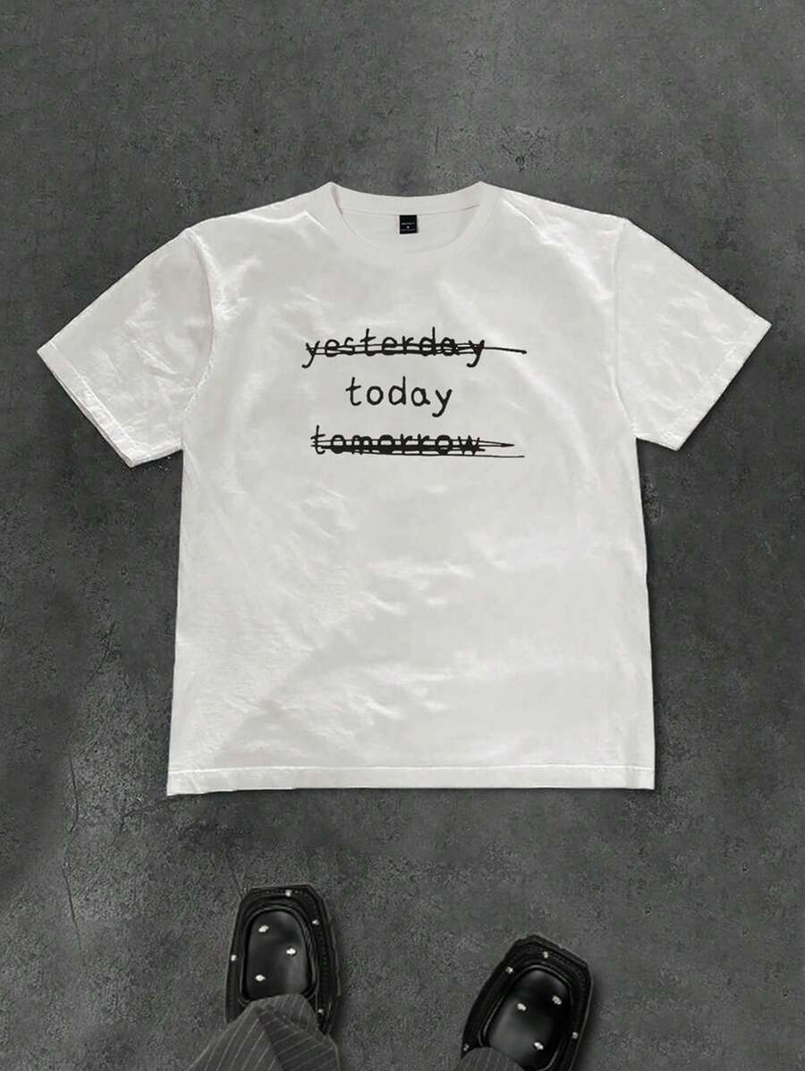 Manfinity Homme T-shirt à manches courtes simple avec imprimé lettre, décontracté pour hommes
