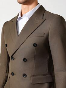 Manfinity Mode Men's Solid Color Lapel Neck Double-Breasted Blazer And Pants Set - Army Green - View 3