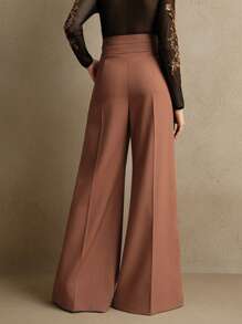 Anewsta Elegant High-Waisted Flared Women's Dress Pants With Double-Breasted, Suitable For New Year's Outfit