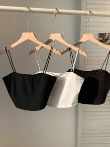 Comfortcana 3pcs Solid Color Camisole Tank Tops - Black and White - View 4