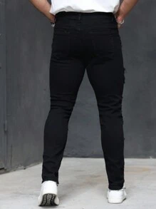 Manfinity Homme Pantalones vaqueros de mezclilla casuales y sencillos de moda para hombre para uso diario