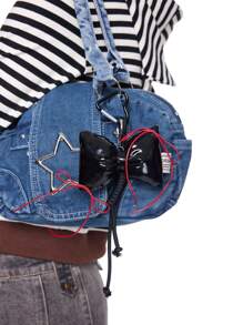 ROMWE Kawaii 1 szt. Y2K Fashion Gothic Style Czarny skórzany pasek Regulowany kokarda w kształcie serca DIY Brelok do kluczy i brelok do torby, odpowiedni dla kobiet i dziewcząt, prezent do codziennego noszenia
