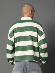SUMWON Gestreept poloshirt in rugbystijl, casual, college, preppy, lange mouwen, sport, varsity, klassiek, streeppatroon, comfortabel, atletisch, herfst/winterkleding