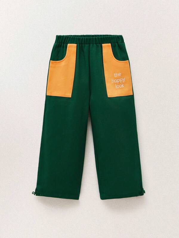 THE HAPPY LOOK Tineri băieți galben buzunar verde corp talie elastică largi picior drept pantaloni casual
