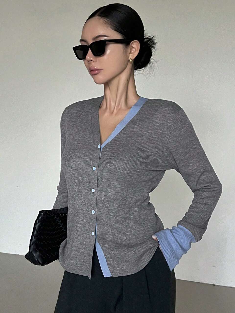 Women V-Neck Color Block Cardigan, Casual And Stylish For Everyday Wear,Fall Clothes