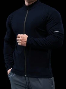 Manfinity Sport Corelite Men's Plain Front Zip Closure Long Sleeve Casual Sports Jacket - Navy Blue - View 1