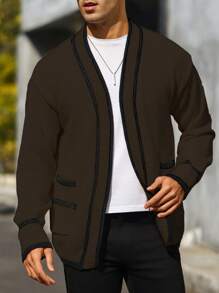 Manfinity Homme Chaqueta de punto con manga larga de color liso y parches para hombre, ropa casual minimalista