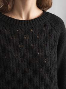 Ontre Damen Schwarzer Floral Jacquard Pullover mit offenen Schultern und Crew-Ausschnitt, Langarm, Mode vielseitig mit Stickerei, Frühjahrskollektion 2025 - Schwarz - Übersicht 7
