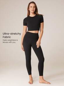 GLOWMODE 2 Pieces 24" FeatherFit™ Freedom Activewear  Short Sleeves Tee & Leggings Set With Hidden Front Pocket Low Impact Yoga Pilates Daily - Black - View 7