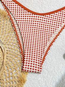 Women's Red And White Plaid Special Fabric Drawstring Neck 2 Pieces Set Summer - Multicolor - View 8