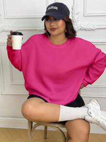 INAWLY Plus Solid Thermal Lined Sweatshirt, For Winter - Hot Pink - View 3