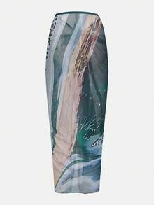 Swim Oasis Robe de plage1 pièce avec motif dégradé métallique ombré, design océanique avec perles. Convient pour l'été, les vacances, pour femmes. Luxueux