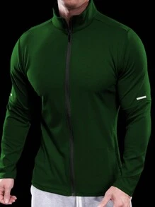 Manfinity Sport Corelite 男士休闲纯色运动夹克 - 墨綠色 - 查看 4