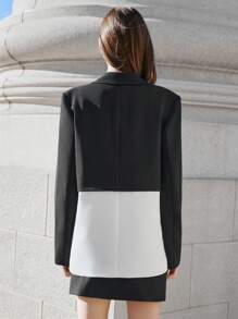 BizChic Blazer de costume en contraste noir et blanc, tenue de bureau élégante pour femmes, décontractée pour le printemps et l'été - Noir et Blanc - Voir 4