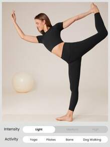 GLOWMODE 2 Pieces 24" FeatherFit™ Freedom Activewear  Short Sleeves Tee & Leggings Set With Hidden Front Pocket Low Impact Yoga Pilates Daily - Black - View 8