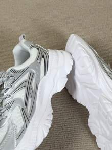 Vate 女士透气网眼休闲运动跑步鞋 - 銀色 - 查看 4