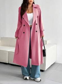 Vionelle Plus Size Fashion Solid Color Loose Casual Trench Coat