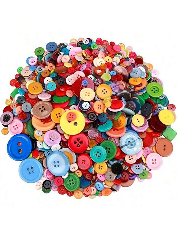 100/200/600pcs Assorted Size Round Resin Buttons - Bulk Mixed 2 & 4 Hole Sewing Buttons DIY Craft Buttons For Clothing Repair, Scrapbooking, Embellishments Handmade Garment Decor, Jute Twine Crafts & Wedding Favors Sewing Kit Refill, Kindergarten Art Supplies, Party Decoration Accessories