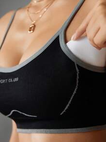 Gameset SHEIN Sport Áo ngực thể thao thường ngày liền mạch in chữ cho nữ - màu đen - Xem 7