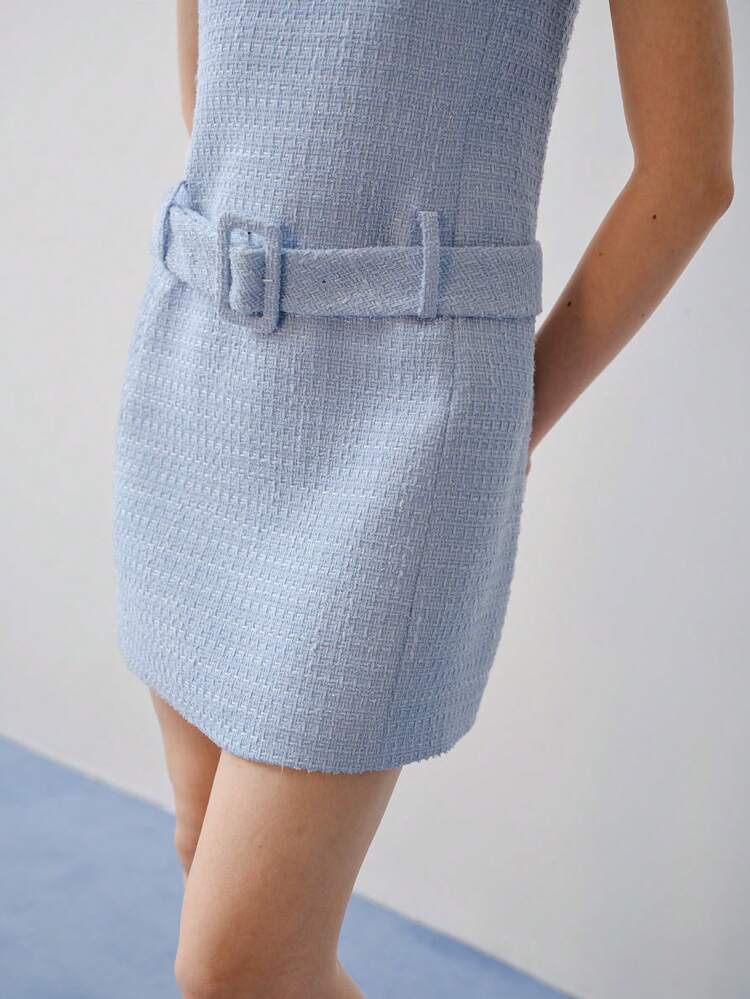 MOTF STUDIO TWEED BELTED SLEEVELESS DRESS,SPRING/SUMMER