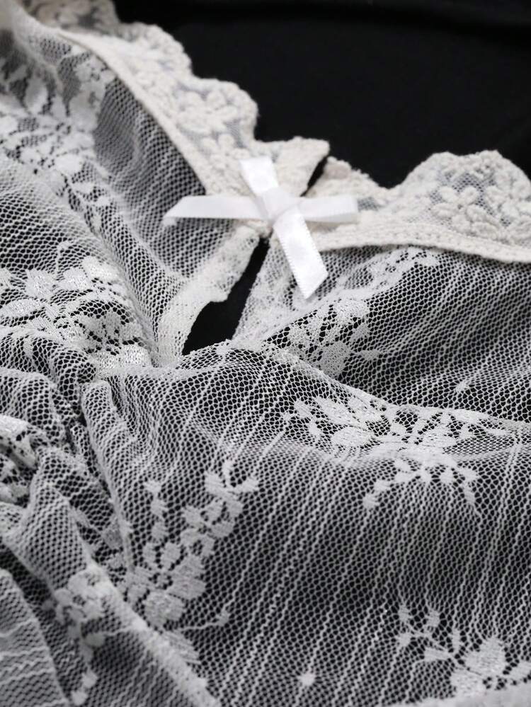 Contrasting Lace Splice Ruffle Waist Design Nightgown Pajama