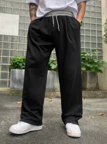 DAZY Pantalones deportivos casuales para hombres con cintura elástica y cordón, bloque de color, pierna recta