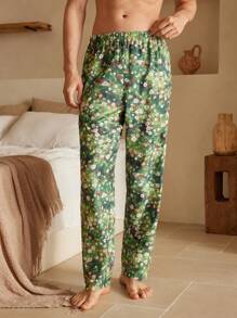 Manfinity ChillVibe Pantalones de estar por casa casuales con cintura elástica y estampado de toda la prenda para hombres