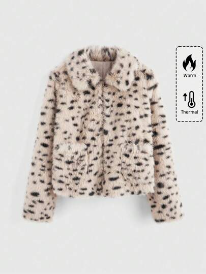 Grunge Punk Y2K Chic Leopard Print Fuzzy Cropped Jacket, Casual Street Style Snow Outfit