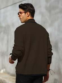 Manfinity Homme Chaqueta de punto con manga larga de color liso y parches para hombre, ropa casual minimalista