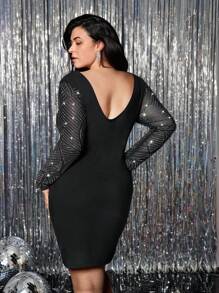 SHEIN VCAY Figurbetontes Kleid in Große Größen mit Strass-Verzierungen, lässiger, minimalistischer Alltagsstil, Weihnachtskleidung für Frauen, Winterkleidung für Frauen, Langarmkleid, Y2K-Kleidung, Neujahrsoutfit für Frauen, elegantes Festtagskleid, Neujahrskleid für Frauen im Old-Money-Stil, sexy Kleid für Frauen, Pailletten-Rock, Feiertagskleid für Frauen, Paillettenkleid, romantische Outfit für Valentinstag