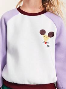 SHEIN 年轻女孩圆领插肩袖简约休闲日常运动衫 - 彩色 - 查看 5