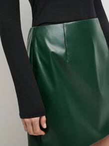 BizChic 2pcs Green Leather Jacket And Skirt Suit Set, For Christmas Date/Party - Green - View 8