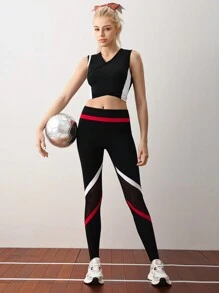 Cheerettes Women's Solid Color Patchwork Pocket Simple Slim Fit Yoga Leggings