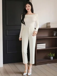 DAZY Pantalones de vestir casuales y delgados de tobillo para mujer