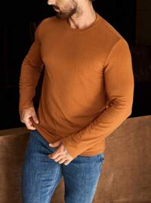 Manfinity Homme 男士纯色圆领长袖休闲百搭 T 恤，秋季