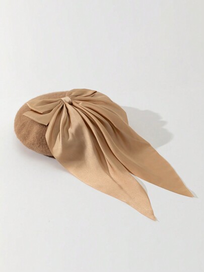 Kawaii 1pc Women's Long Bow Beret Hat, Minimalist & Practical Multi-Functional